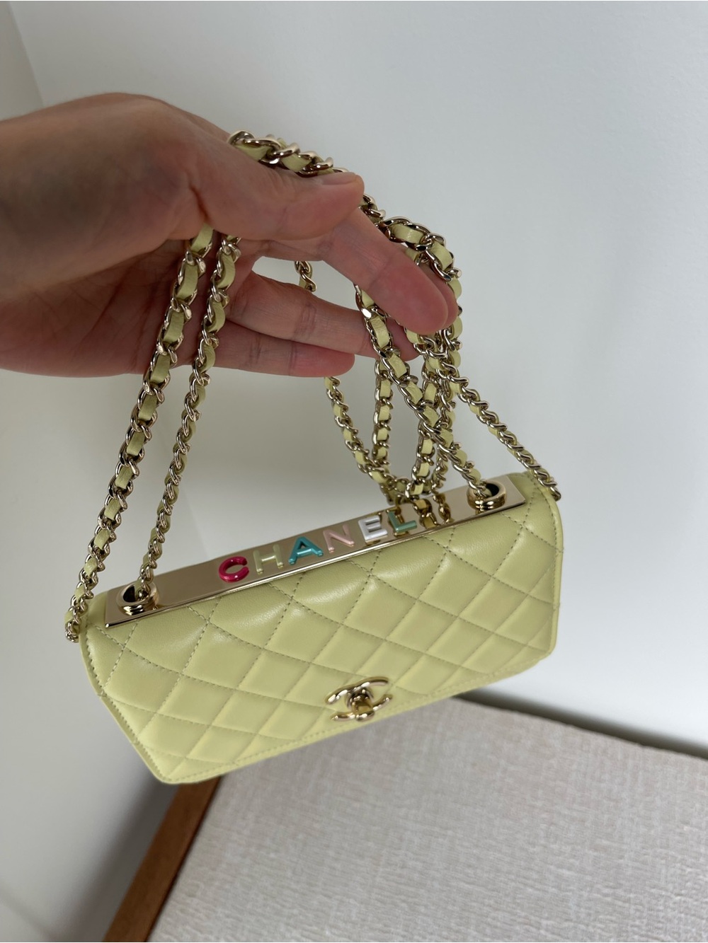 CHANEL 2023/2024 Trendy CC WOC Yellow Quilted Mini Flap Bag Rare Logo